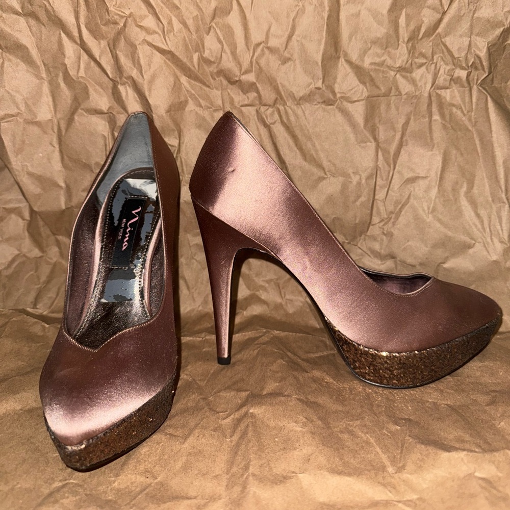 Nina Satin Brown Heels